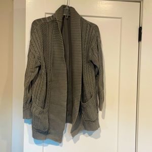 Grey open front cabled cardigan